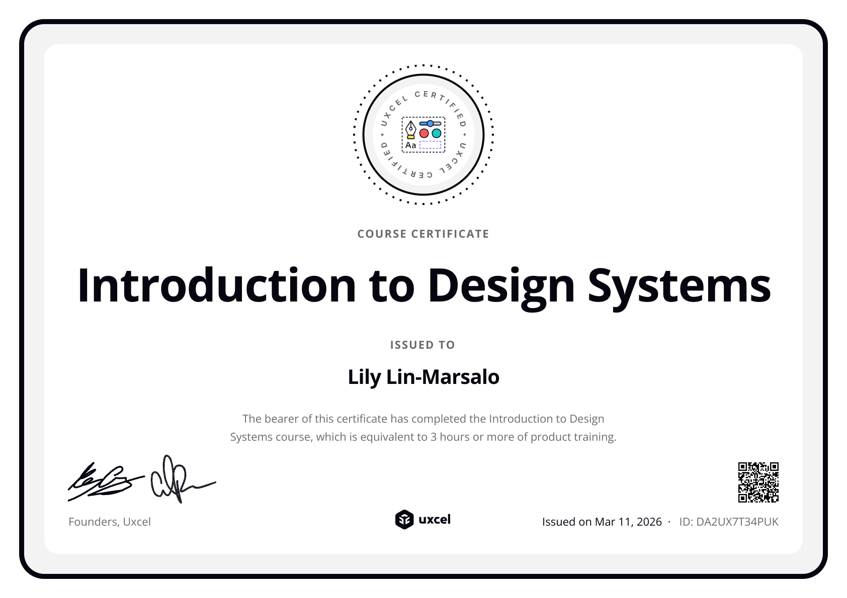 Lily Lin-Marsalo's certificate